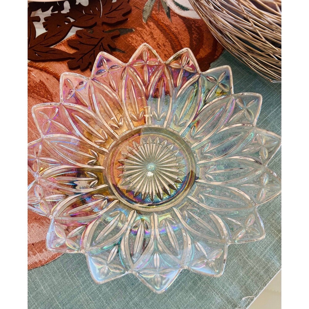 Vintage Federal Carnival Glass Starflower Bowl – Iridescent Rainbow – 10¼”